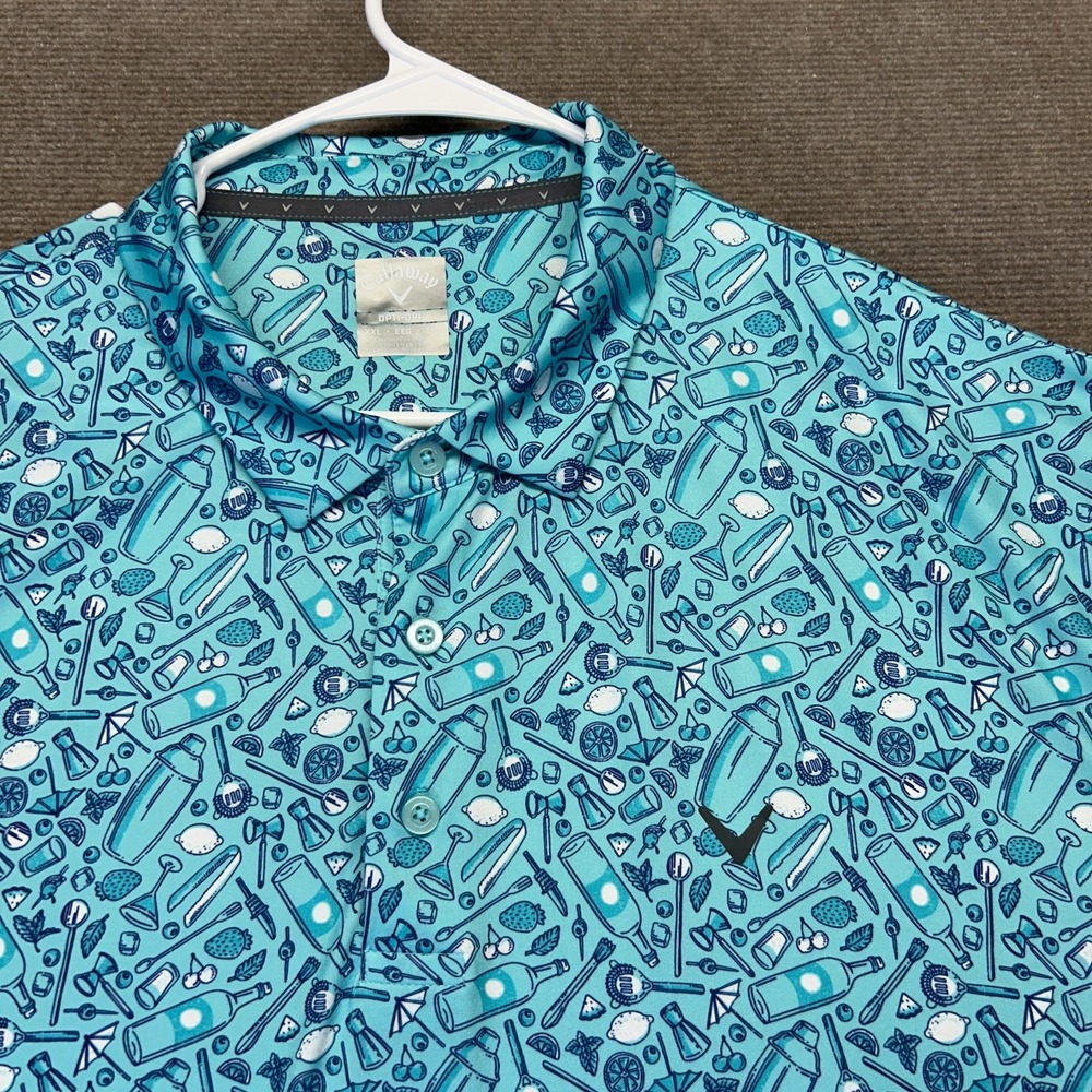 Callaway Opti-Dri Polo Shirt Men's 2XL Performance Golf AOP Alcohol Cocktails